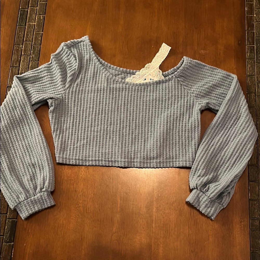 Blue Waffle Knit Crop Top